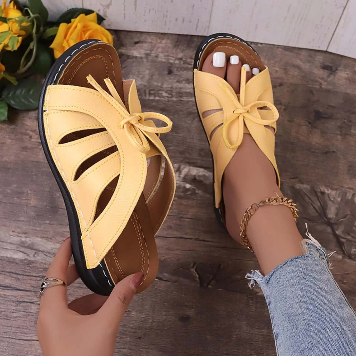 Arch Support Thick Bottom Sandals for Women Summer Platform Comfortable Low Wedges Slides Temperament Sandals