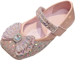 Baby Infant Girls Bow Sequins Ankle Sandals Wedding Birthday Formal Fancy Closed Toe Strap Glitter Shoes for Newborn