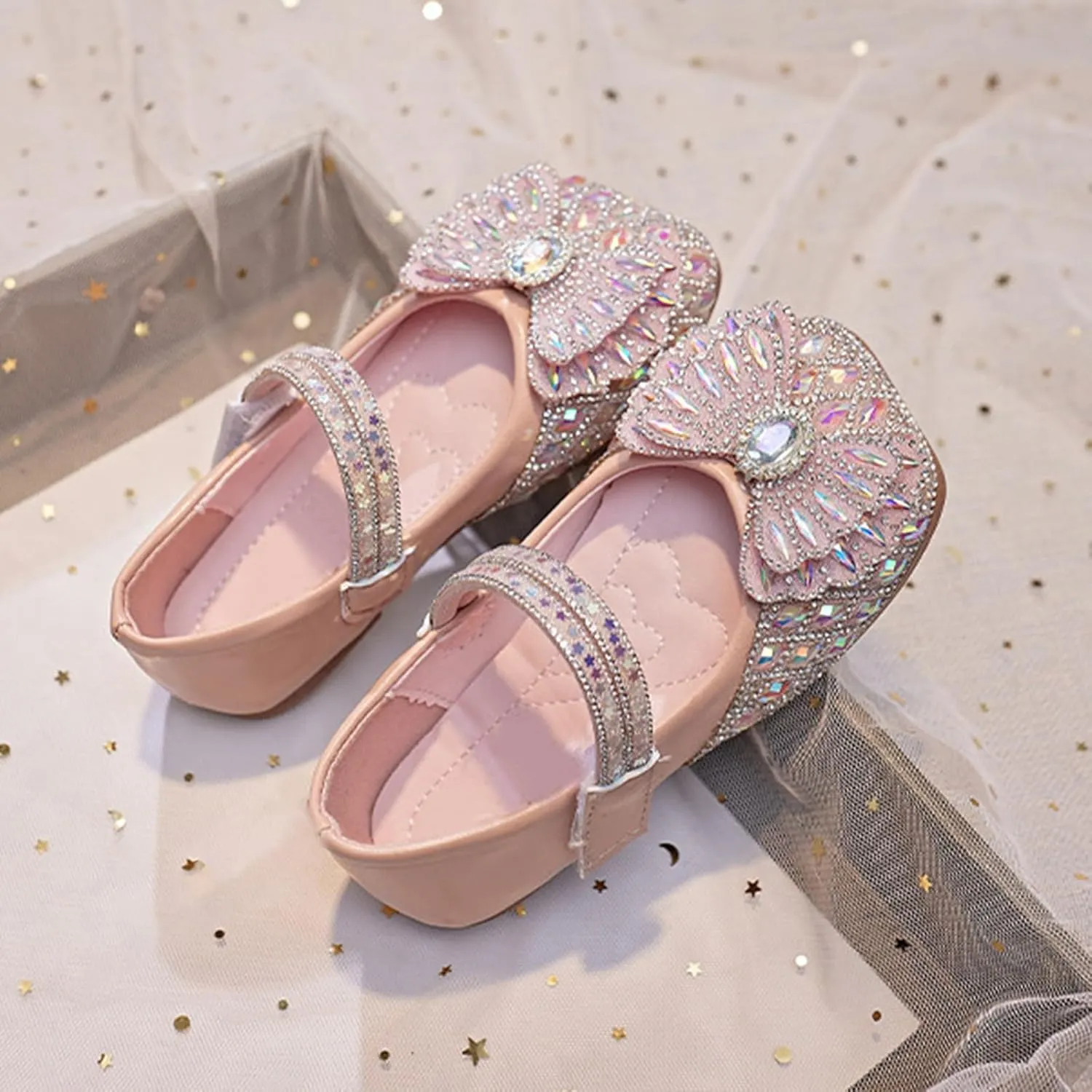 Baby Infant Girls Bow Sequins Ankle Sandals Wedding Birthday Formal Fancy Closed Toe Strap Glitter Shoes for Newborn