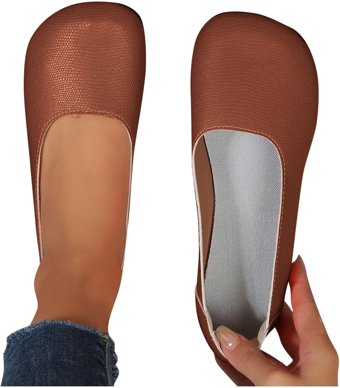 Ballet Flats Shoes for Women Round Close Toe Slip On Shoes Solid Leather Vamp Boat Flat Shoe Comfortable Lightweight Breathable Going Out Loafers 2025