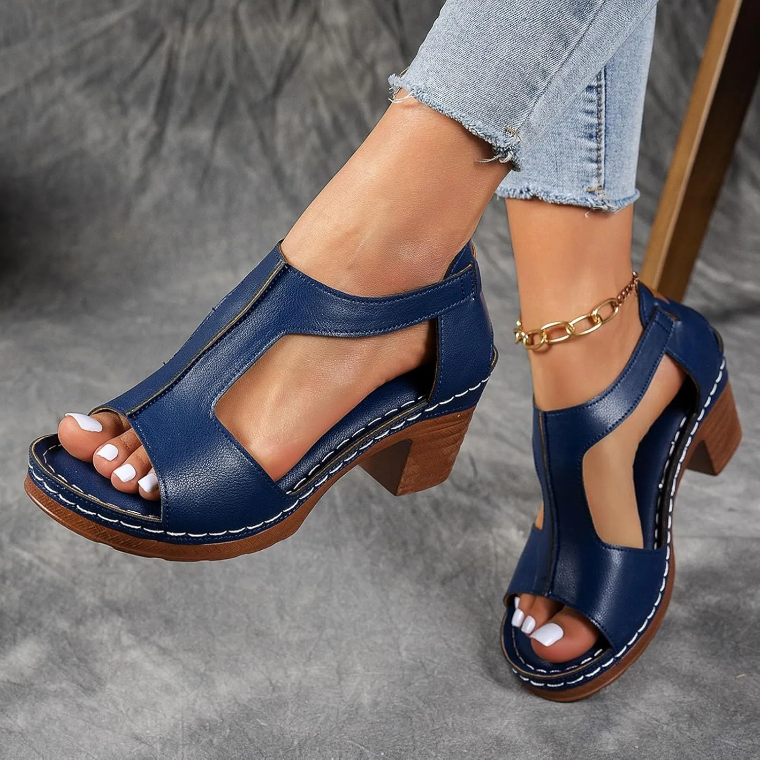 Block Heels Sandals for Women Dressy, Back Zipper Open Toe Chunky Platform High Heels Wedding Party Evening Prom Dance Ankle Strap Dress Sandals Shoes Sexy Comfortable Outdoor Beach Sandals
