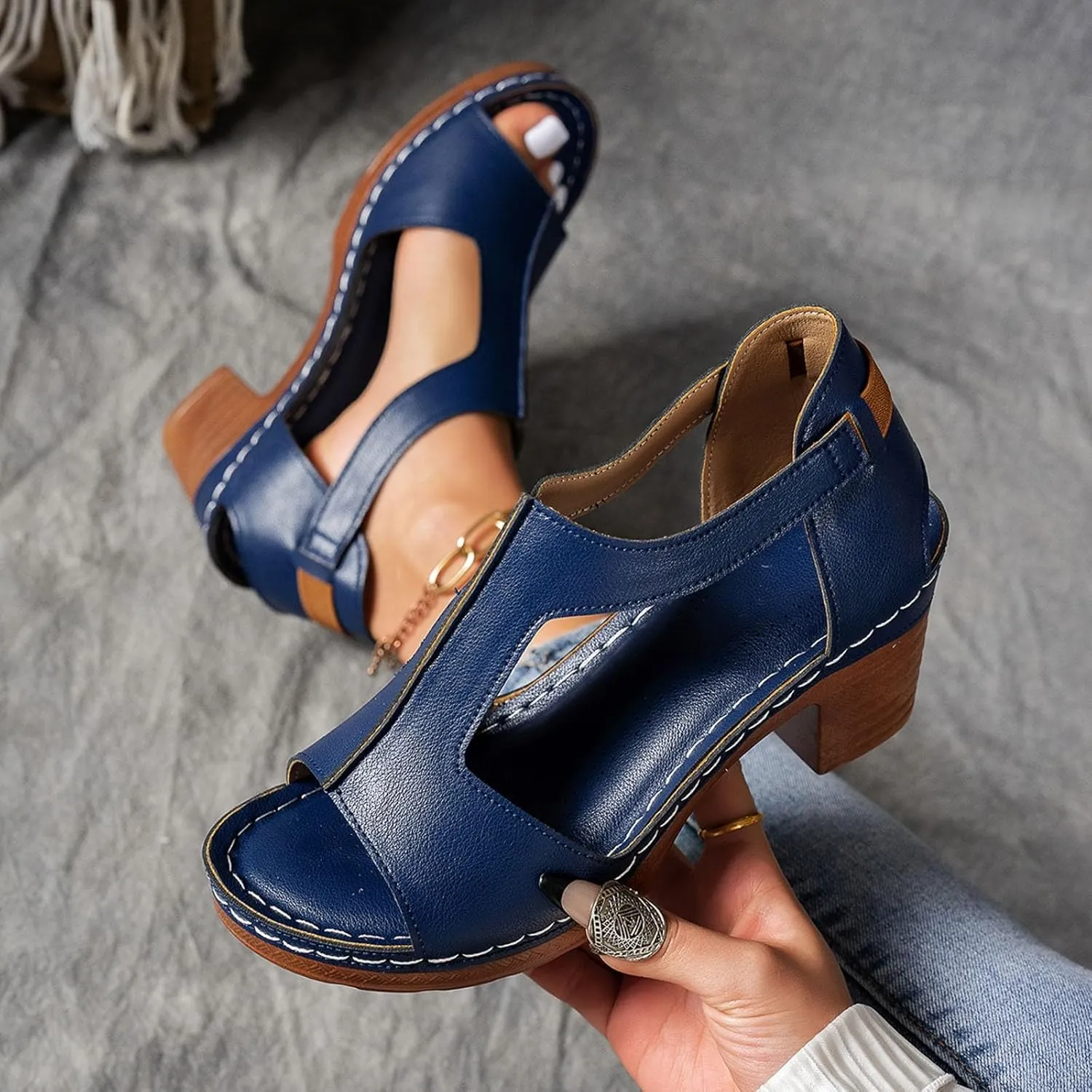 Block Heels Sandals for Women Dressy, Back Zipper Open Toe Chunky Platform High Heels Wedding Party Evening Prom Dance Ankle Strap Dress Sandals Shoes Sexy Comfortable Outdoor Beach Sandals