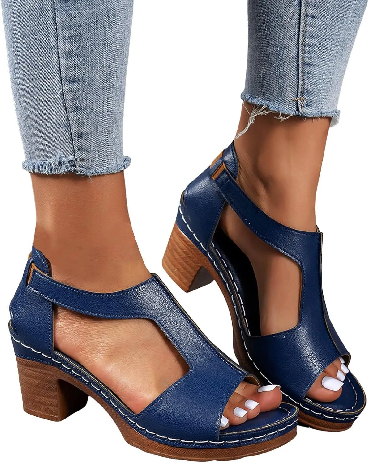 Block Heels Sandals for Women Dressy, Back Zipper Open Toe Chunky Platform High Heels Wedding Party Evening Prom Dance Ankle Strap Dress Sandals Shoes Sexy Comfortable Outdoor Beach Sandals