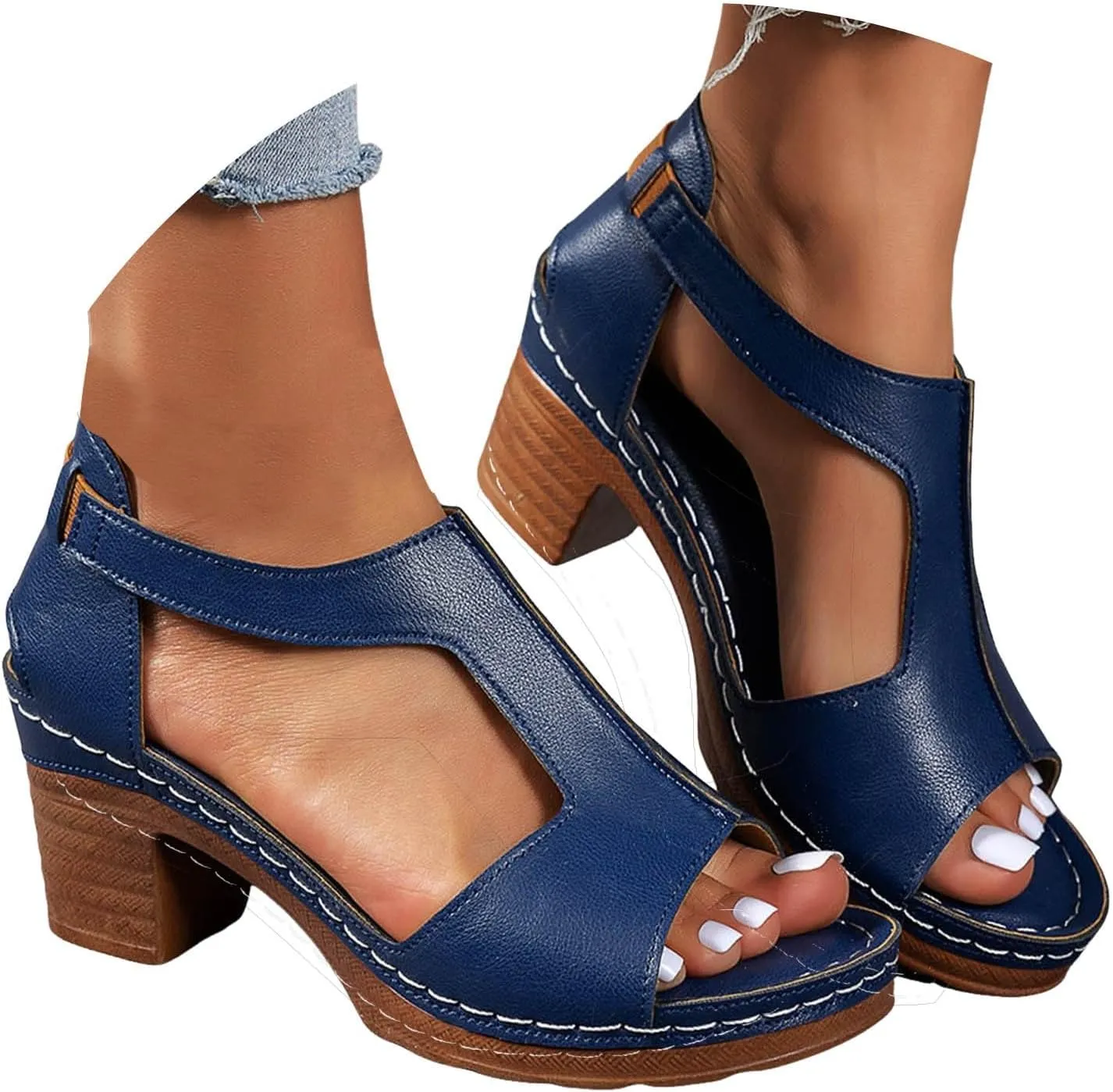 Block Heels Sandals for Women Dressy, Back Zipper Open Toe Chunky Platform High Heels Wedding Party Evening Prom Dance Ankle Strap Dress Sandals Shoes Sexy Comfortable Outdoor Beach Sandals