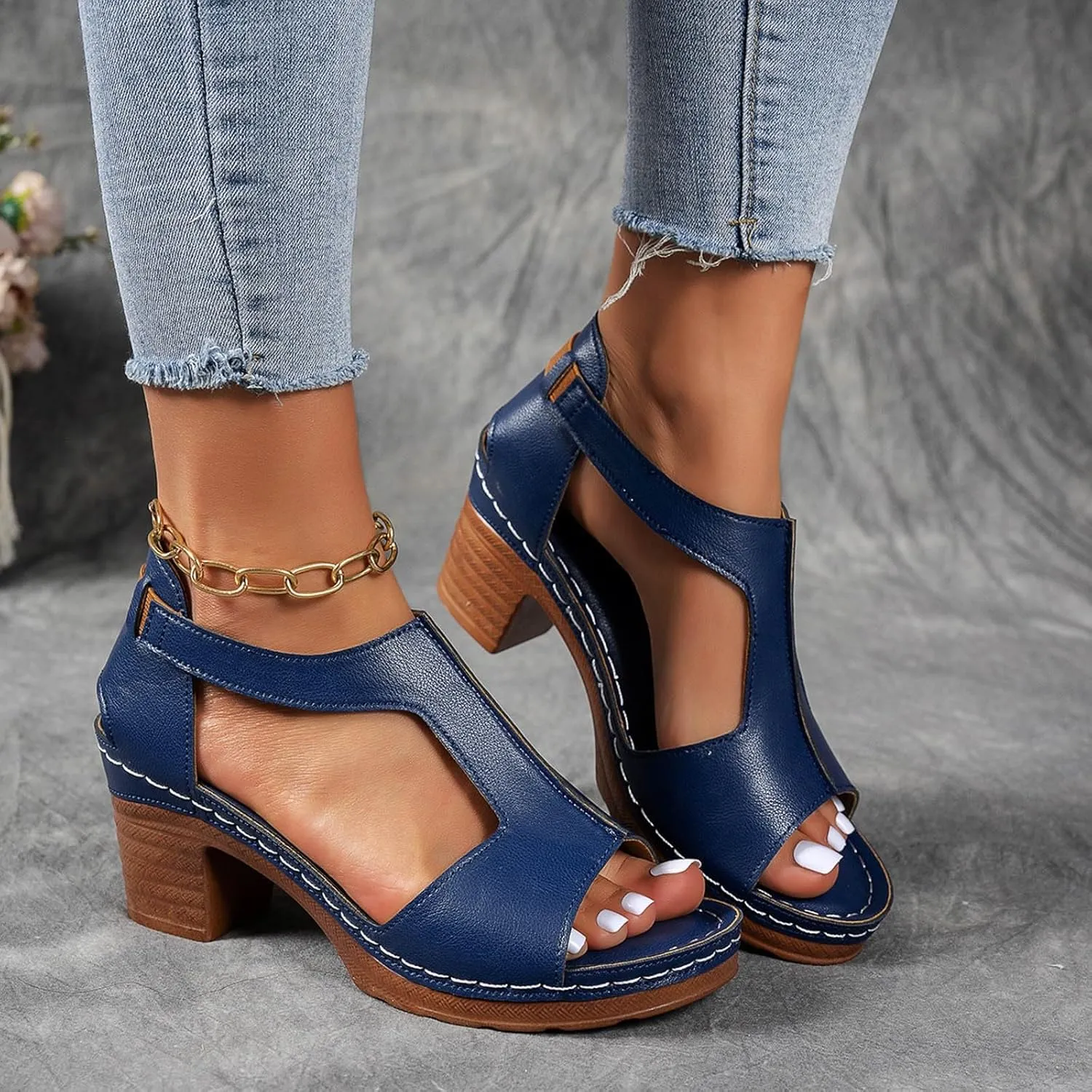 Block Heels Sandals for Women Dressy, Back Zipper Open Toe Chunky Platform High Heels Wedding Party Evening Prom Dance Ankle Strap Dress Sandals Shoes Sexy Comfortable Outdoor Beach Sandals