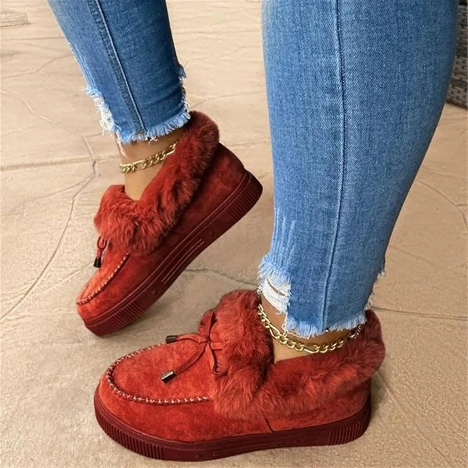 Booties For Women 2024 Winter Snow Boots Slip on Warm Comfortable Outdoor Fur Lined Ankle Booties Loafers Shoes