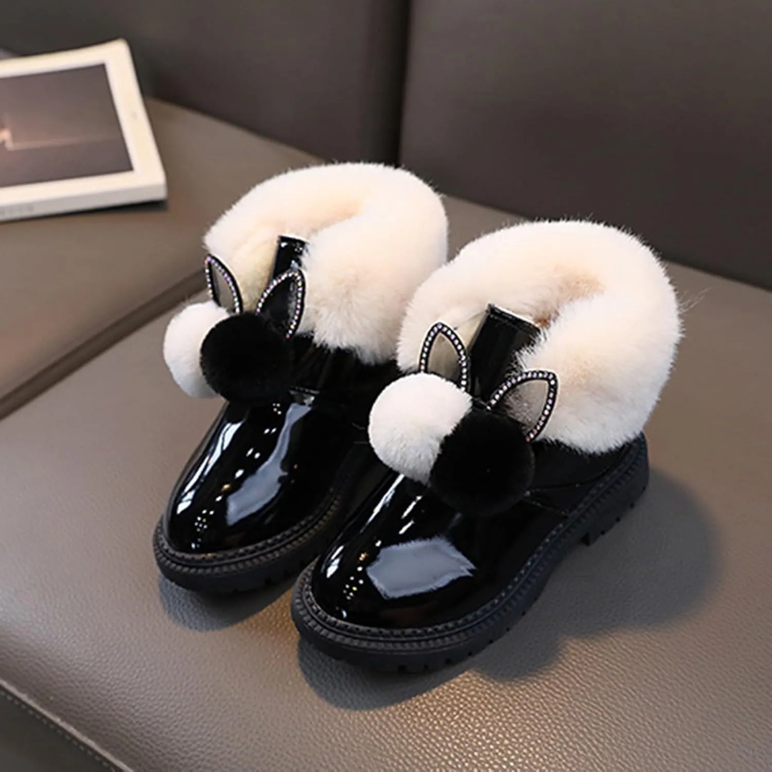 Boots for Girls Boy Snow Boots Kids Warm Faux Fur-Lined Anti-Slip Outdoor Winter Warm Resistance Outdoor Walking Shoes