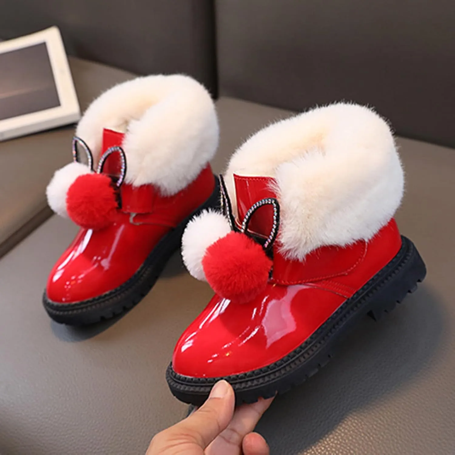 Boots for Girls Boy Snow Boots Kids Warm Faux Fur-Lined Anti-Slip Outdoor Winter Warm Resistance Outdoor Walking Shoes