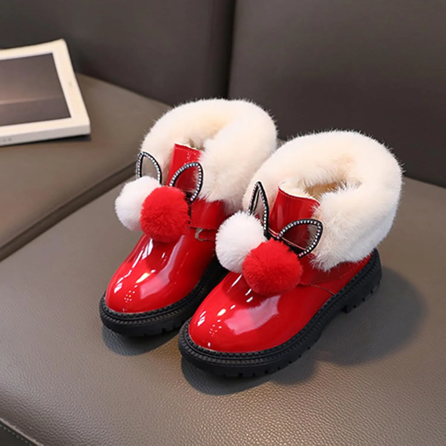 Boots for Girls Boy Snow Boots Kids Warm Faux Fur-Lined Anti-Slip Outdoor Winter Warm Resistance Outdoor Walking Shoes