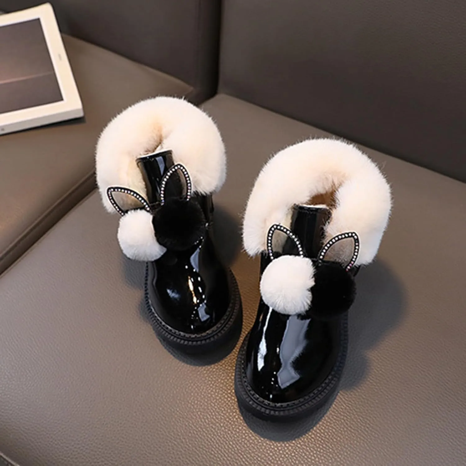 Boots for Girls Boy Snow Boots Kids Warm Faux Fur-Lined Anti-Slip Outdoor Winter Warm Resistance Outdoor Walking Shoes