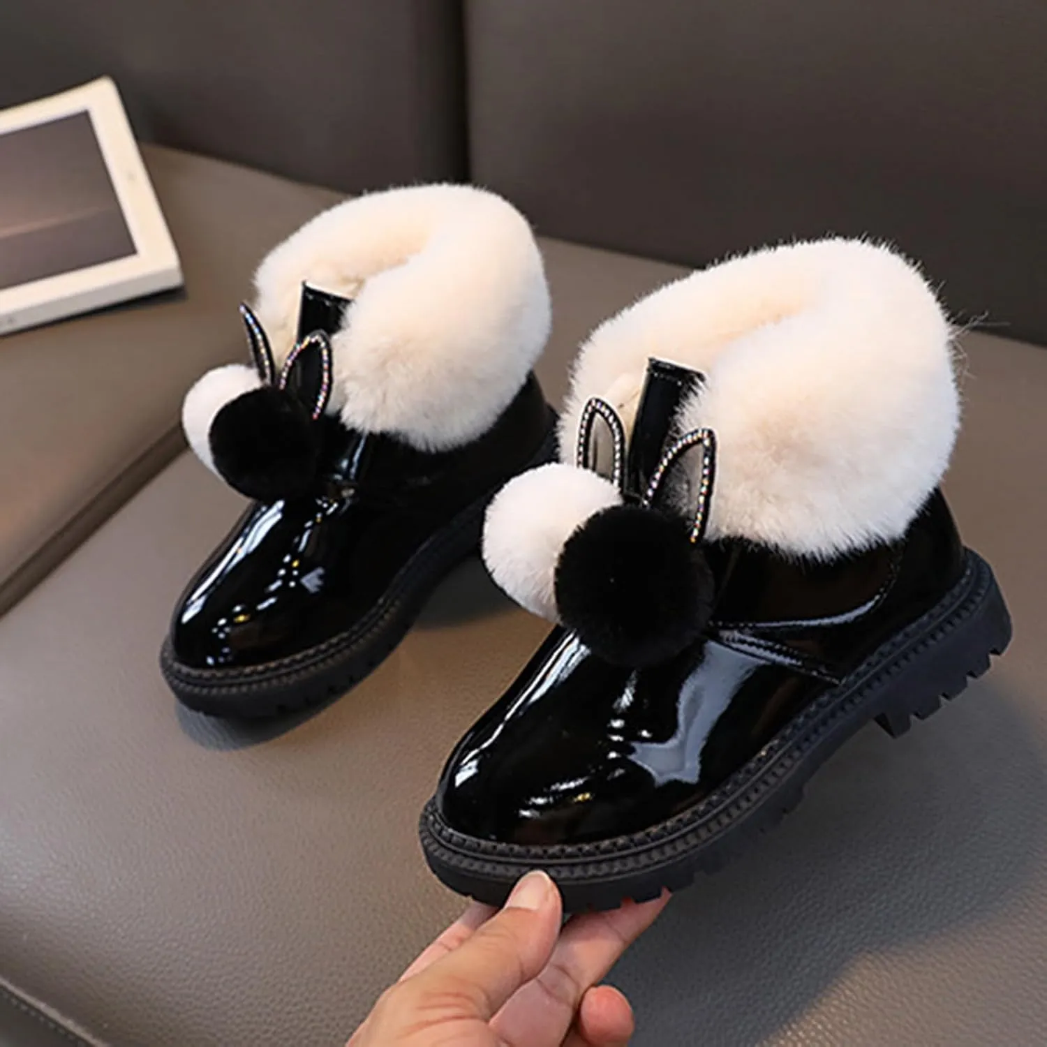 Boots for Girls Boy Snow Boots Kids Warm Faux Fur-Lined Anti-Slip Outdoor Winter Warm Resistance Outdoor Walking Shoes