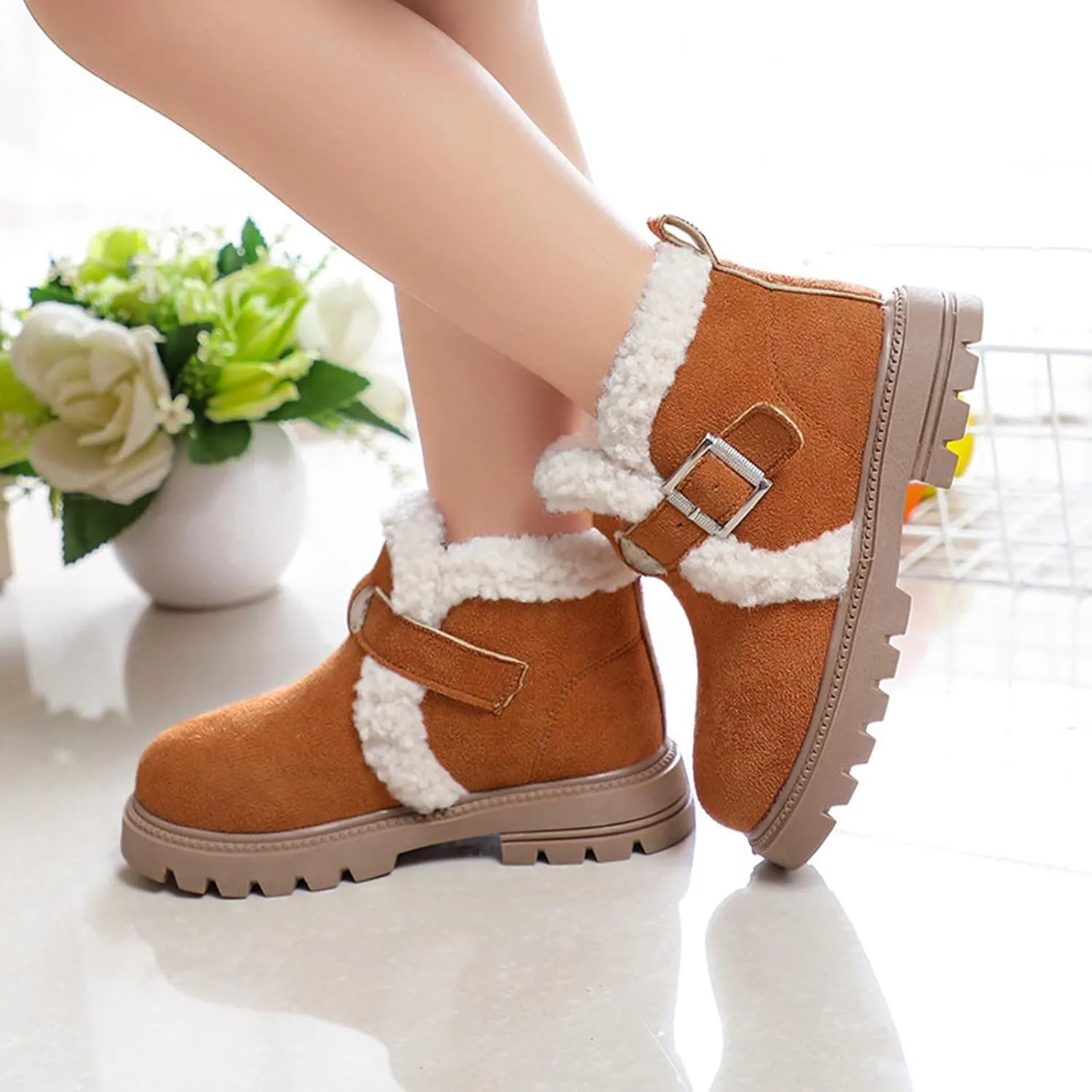 Boots for Girls Kid Snow Boots Boys Toddler Winter Outdoor Boots Waterproof with Faux Fur Lined Waterproof Outdoor Warm Shoes