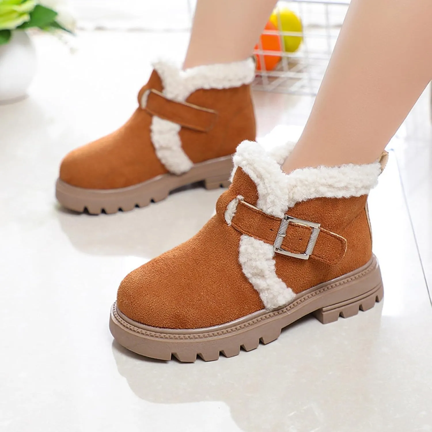 Boots for Girls Kid Snow Boots Boys Toddler Winter Outdoor Boots Waterproof with Faux Fur Lined Waterproof Outdoor Warm Shoes