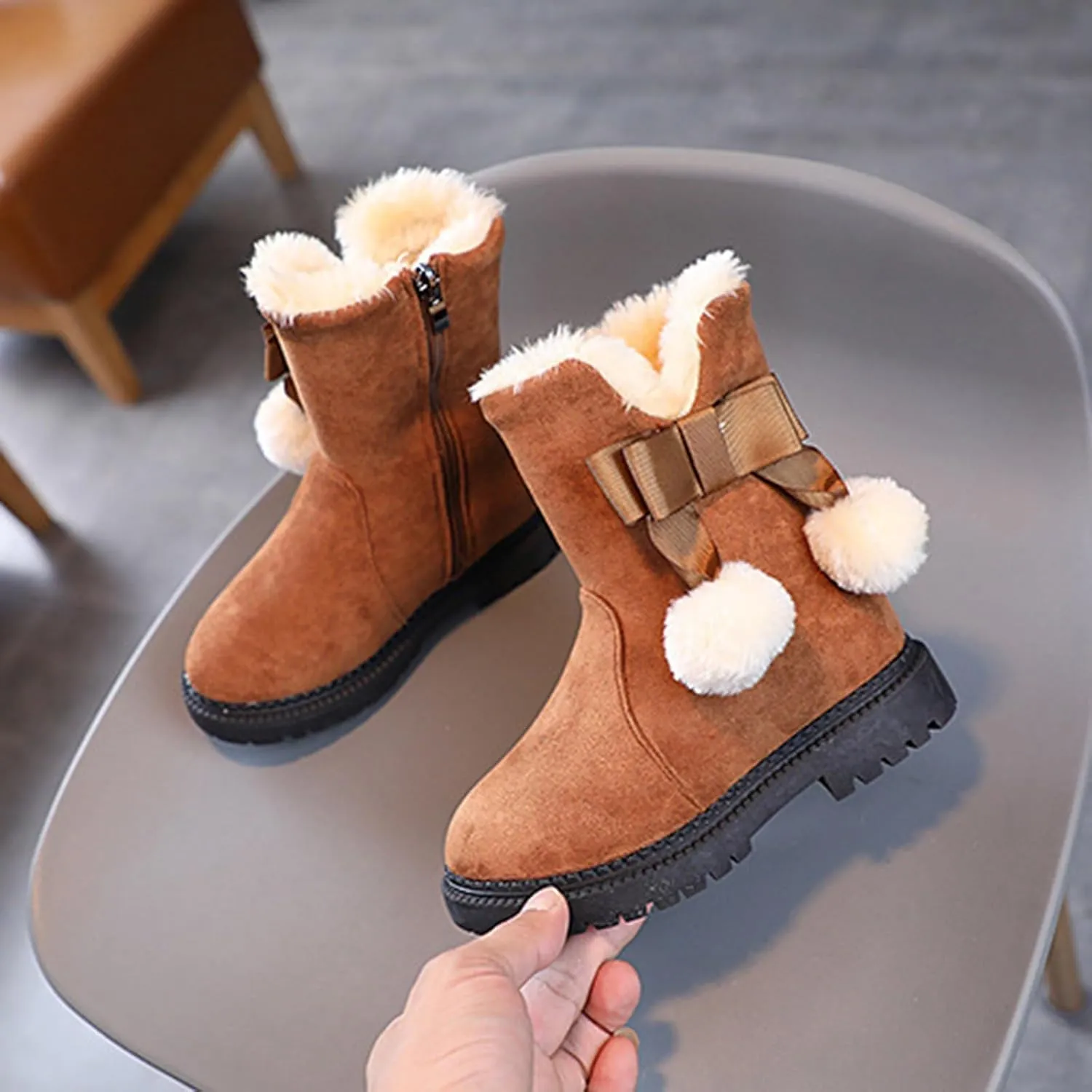 Boots for Girls Kids Snow Boots for Boys Girls Toddler Winter Outdoor Boots Waterproof with Fur Lined Waterproof Outdoor Shoe