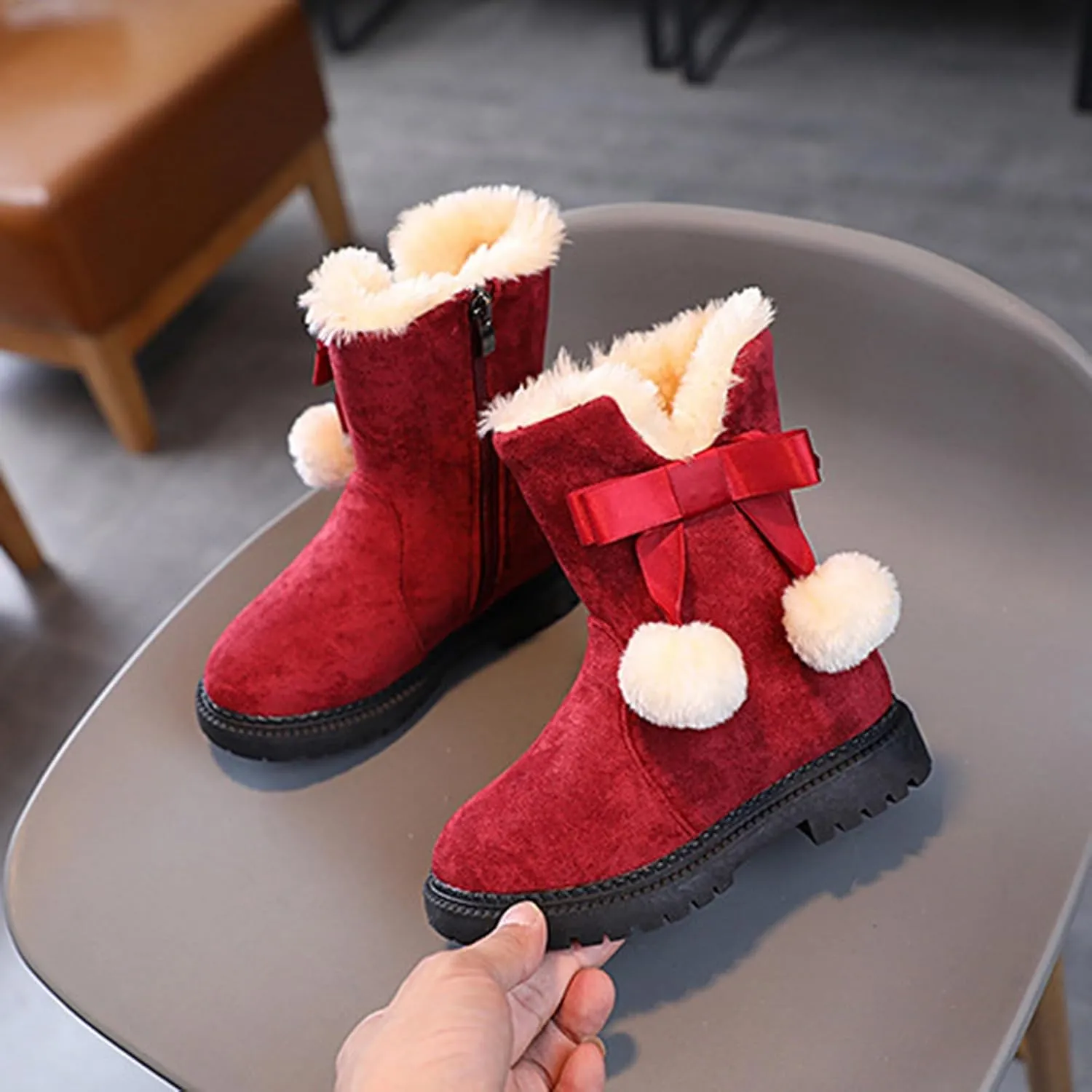 Boots for Girls Kids Snow Boots for Boys Girls Toddler Winter Outdoor Boots Waterproof with Fur Lined Waterproof Outdoor Shoe