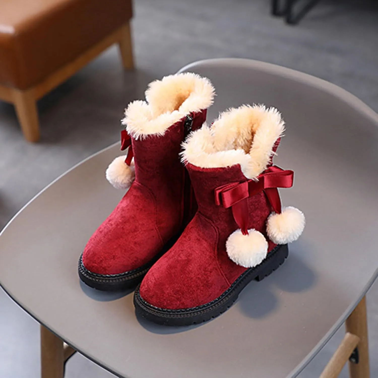 Boots for Girls Kids Snow Boots for Boys Girls Toddler Winter Outdoor Boots Waterproof with Fur Lined Waterproof Outdoor Shoe