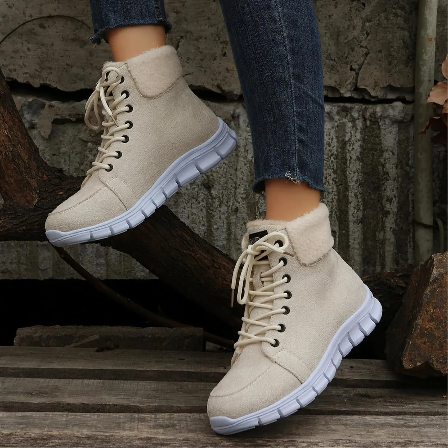 Boots For Women 2024 Ankle Booties High-top Winter Snow Boots Slip on Warm Comfortable Casual Fur Lined Loafers Shoes