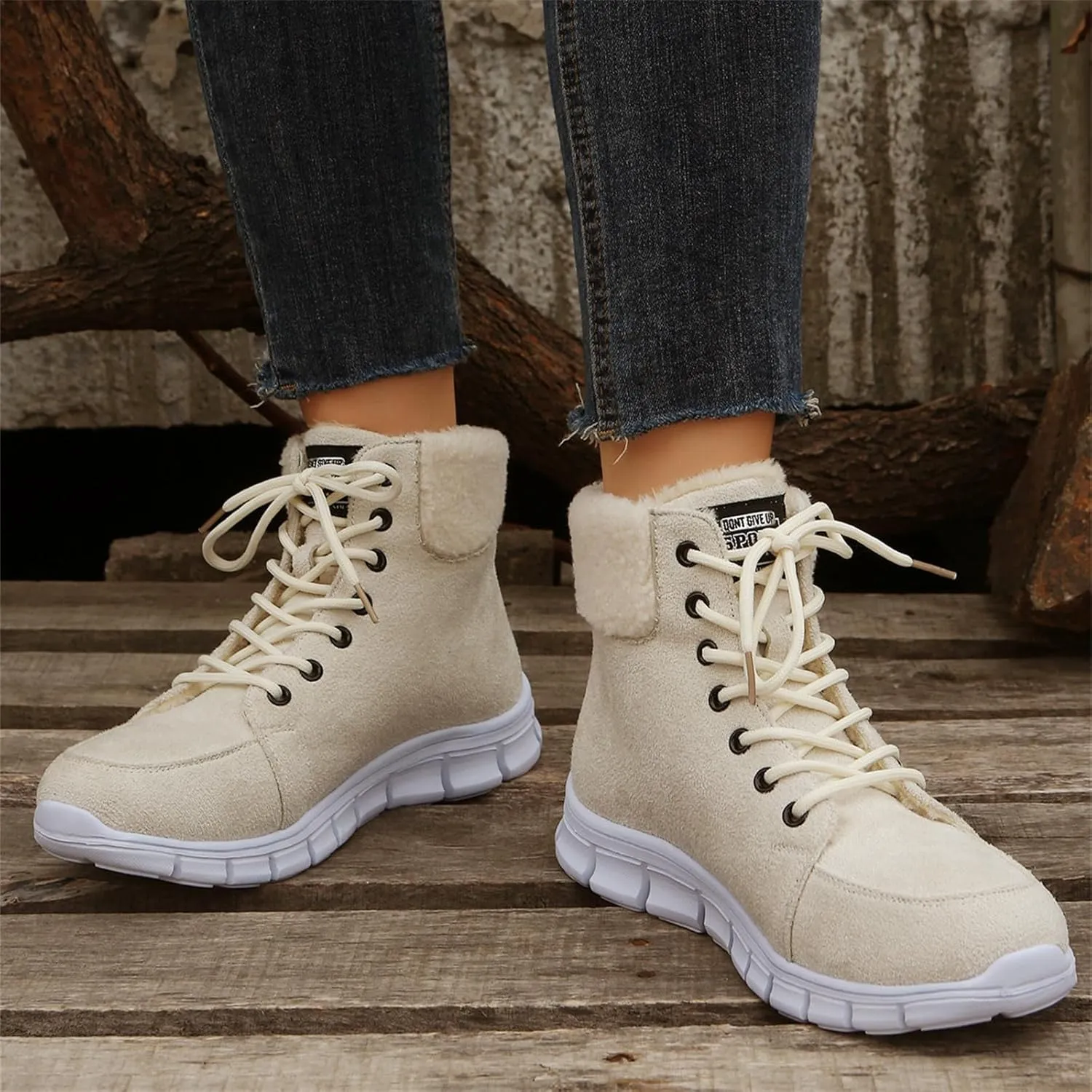 Boots For Women 2024 Ankle Booties High-top Winter Snow Boots Slip on Warm Comfortable Casual Fur Lined Loafers Shoes
