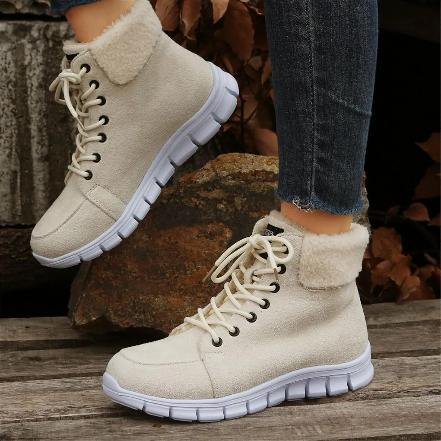 Boots For Women 2024 Ankle Booties High-top Winter Snow Boots Slip on Warm Comfortable Casual Fur Lined Loafers Shoes