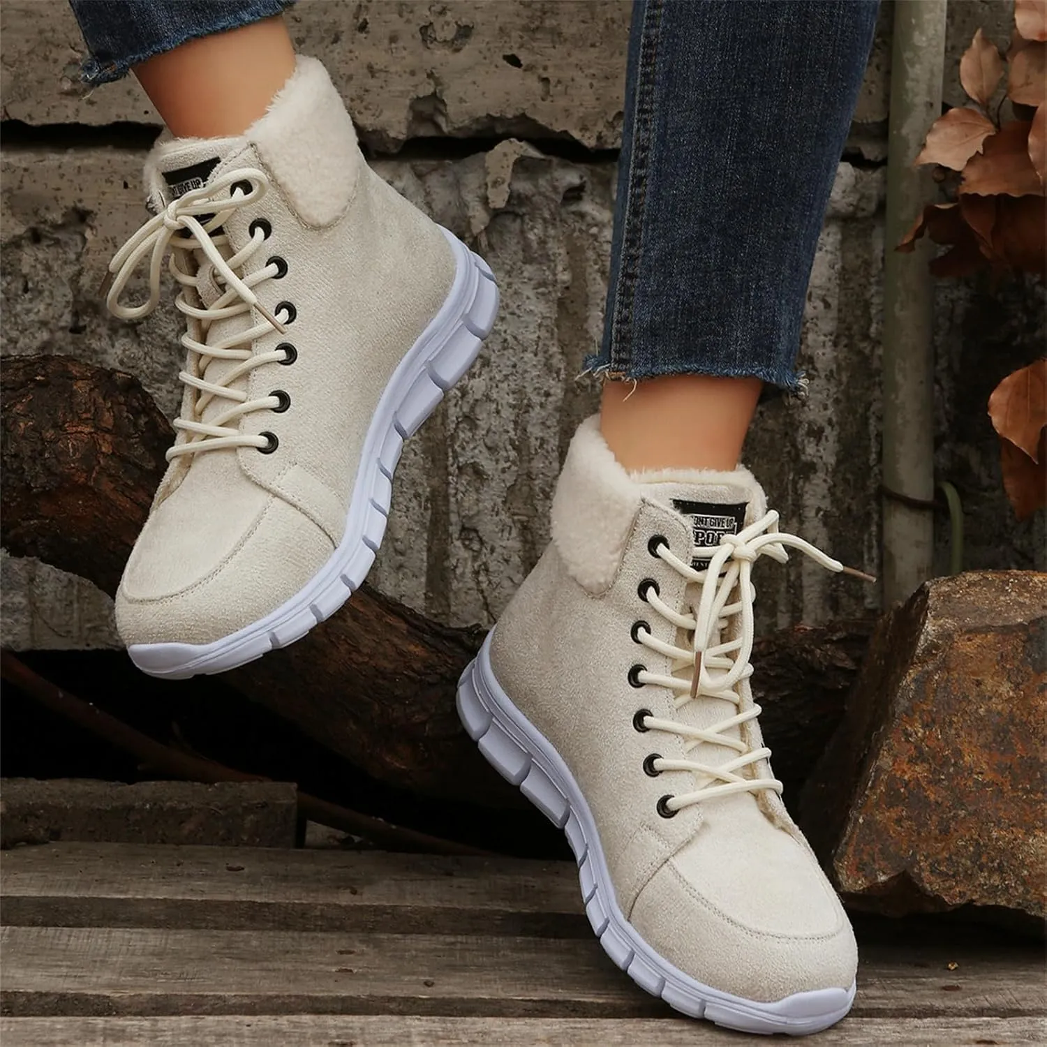 Boots For Women 2024 Ankle Booties High-top Winter Snow Boots Slip on Warm Comfortable Casual Fur Lined Loafers Shoes