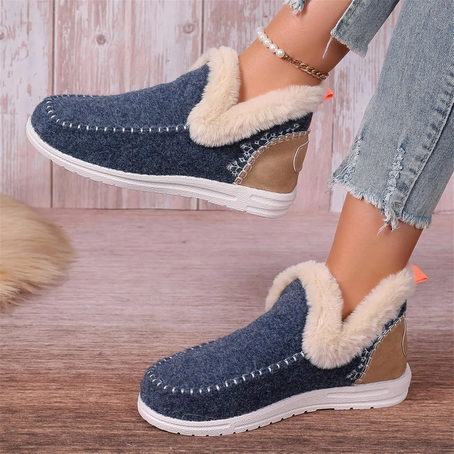 Boots For Women Ankle Booties Dressy Warm Snow Winter Boots Flat Silp On Comfortable Casual Fashion Loafers Shoes