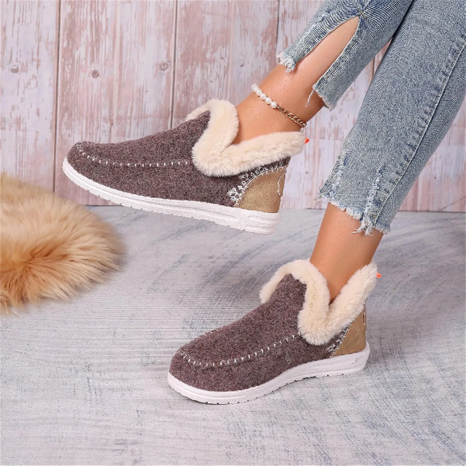 Boots For Women Ankle Booties With Fur Lined Warm Winter Snow Boots Casual Fashion Trendy Comfortable Loafers Shoes