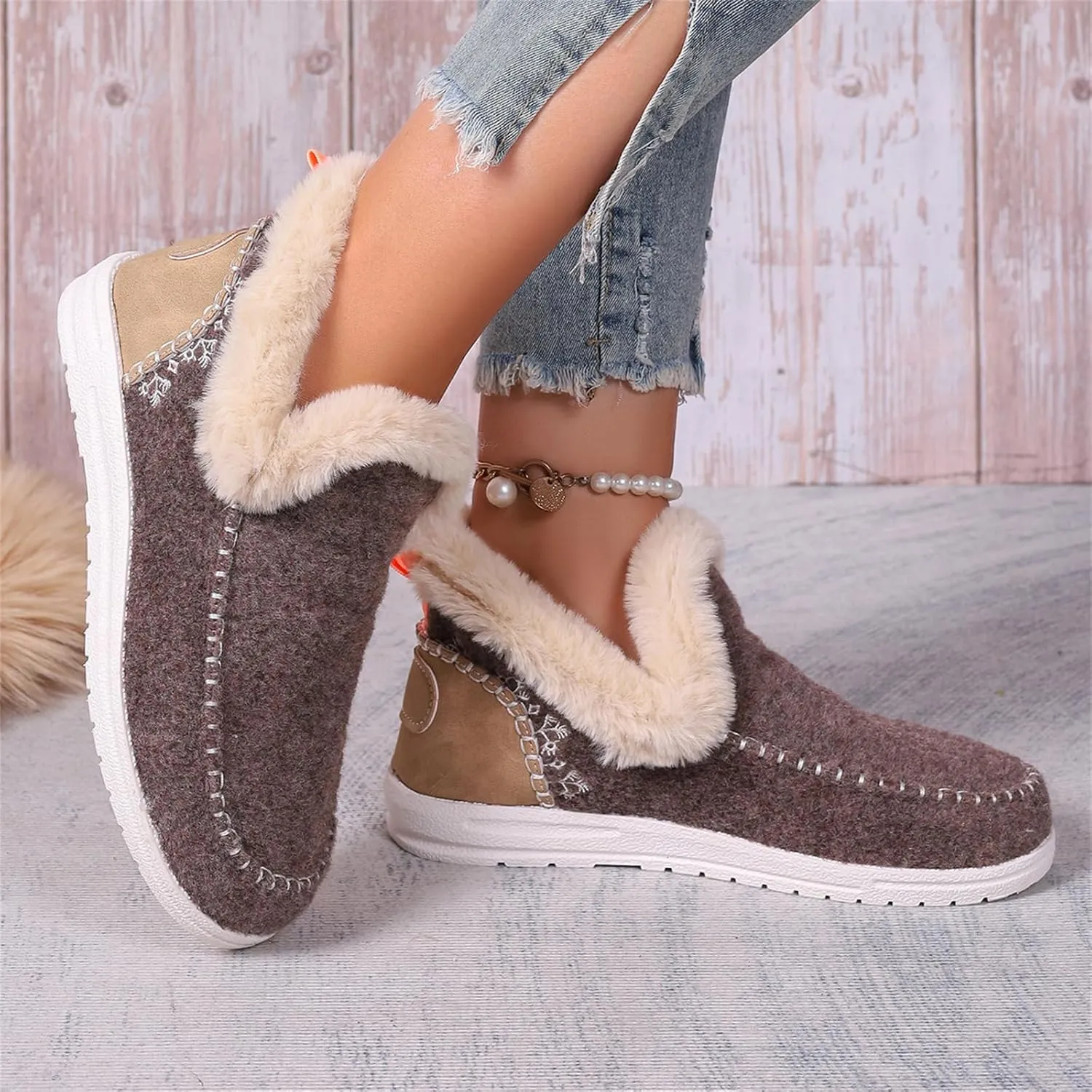 Boots For Women Ankle Booties With Fur Lined Warm Winter Snow Boots Casual Fashion Trendy Comfortable Loafers Shoes