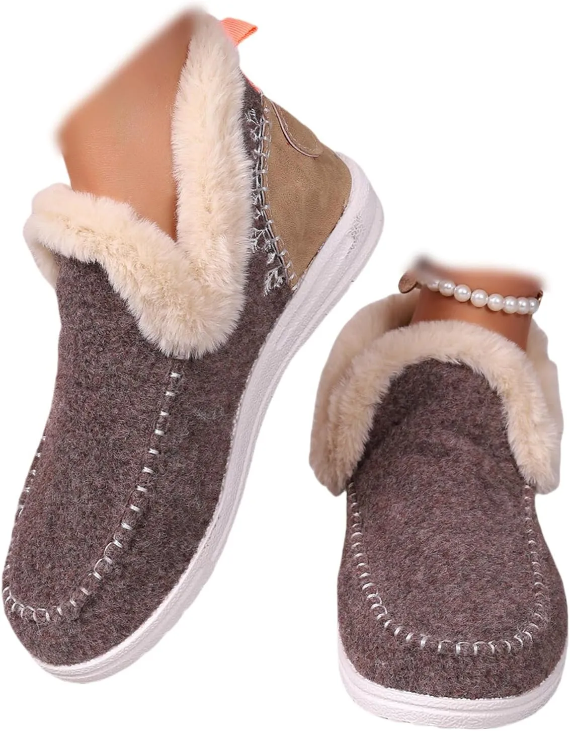 Boots For Women Ankle Booties With Fur Lined Warm Winter Snow Boots Casual Fashion Trendy Comfortable Loafers Shoes