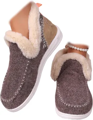 Boots For Women Ankle Booties With Fur Lined Warm Winter Snow Boots Casual Fashion Trendy Comfortable Loafers Shoes