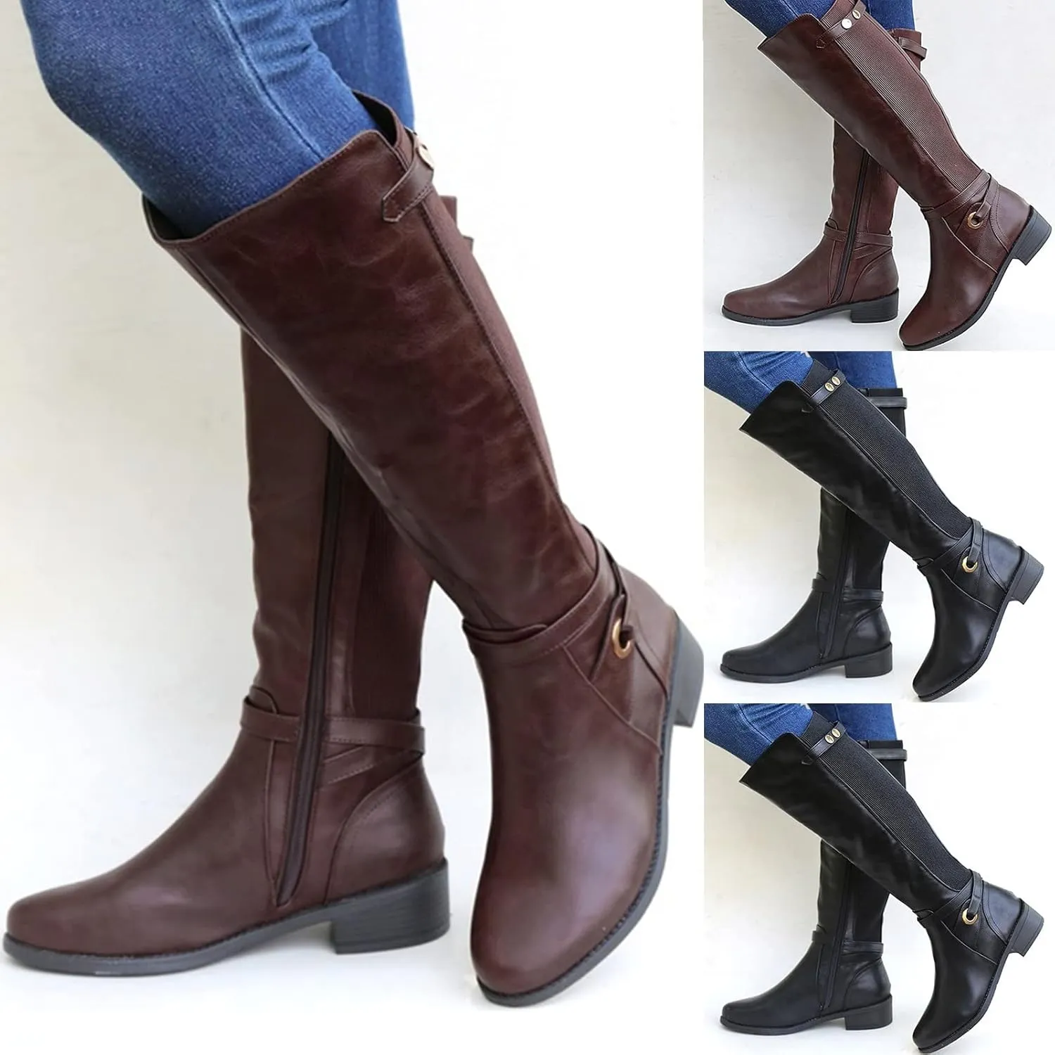 Boots for Women,Over The Knee Boots Combat Style Hiking Boots Motorcycle Boots Classic Lace Up Low Heel Shoes Retro Shoes