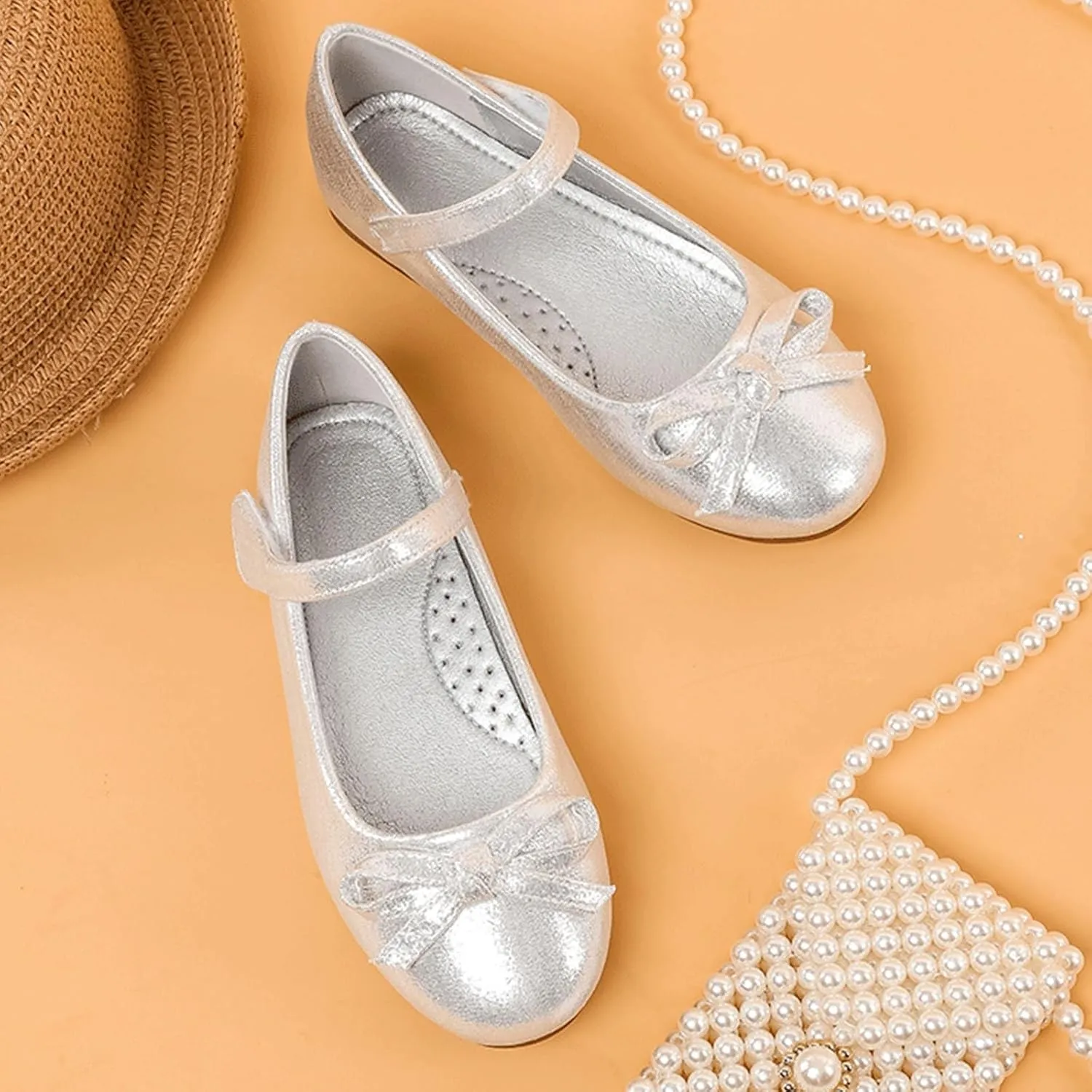 Bow Sandals for Girls Kids Barefoot Loafers Slide Shoes Summer Casual Toddler Leather Dress Dance Flat Slip On Shoes