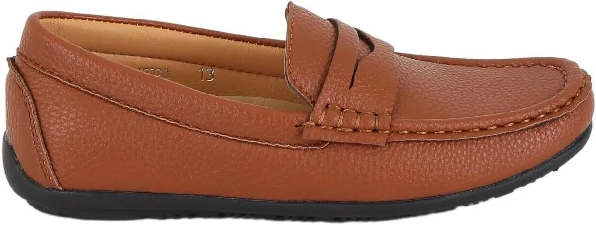 Boys Faux Leather Slip On Tread Loafer Wedding Classic Smart Casual Moccasin Flat Shoes