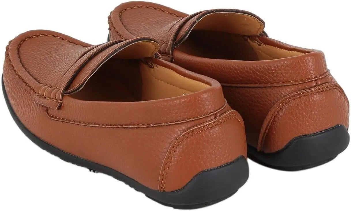 Boys Faux Leather Slip On Tread Loafer Wedding Classic Smart Casual Moccasin Flat Shoes