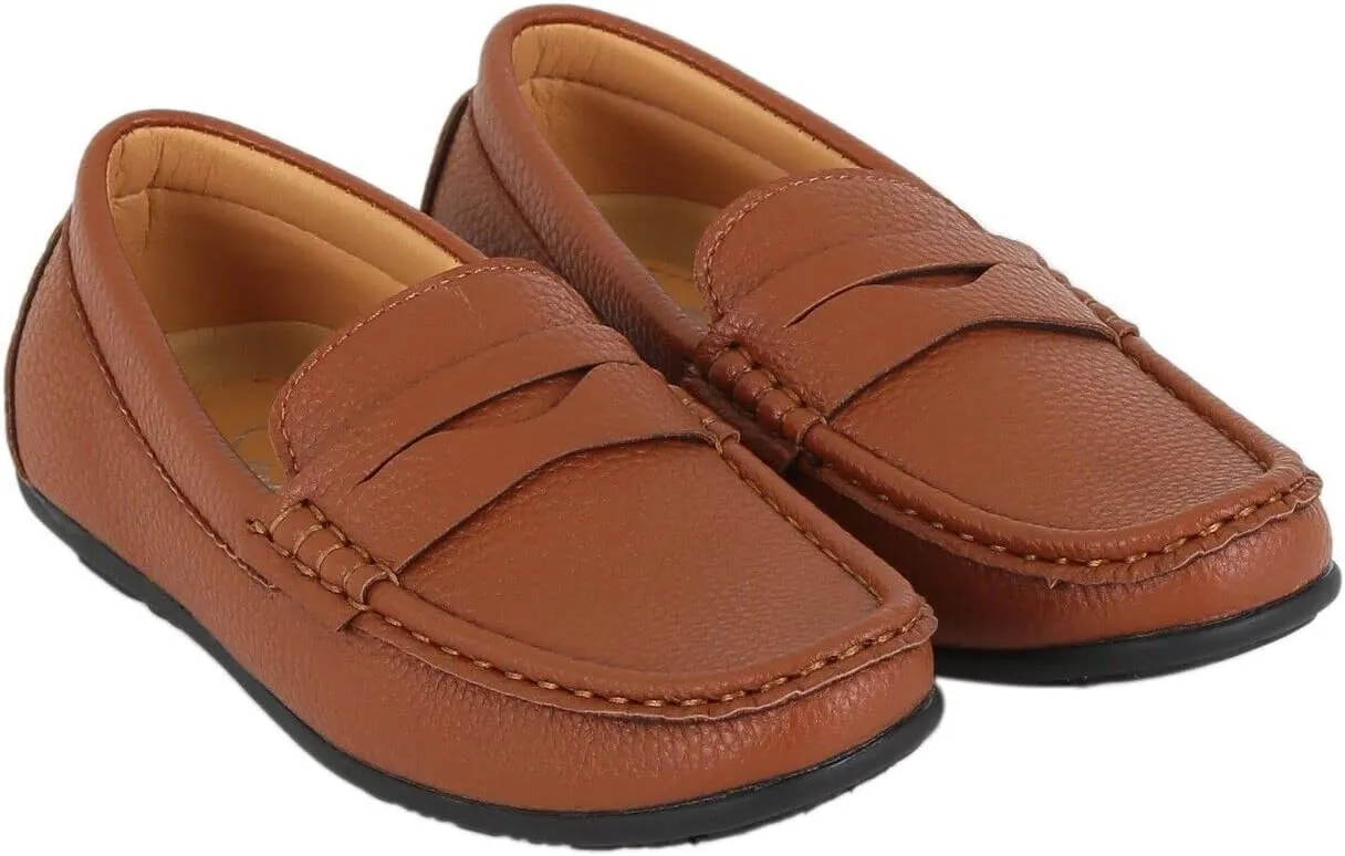 Boys Faux Leather Slip On Tread Loafer Wedding Classic Smart Casual Moccasin Flat Shoes