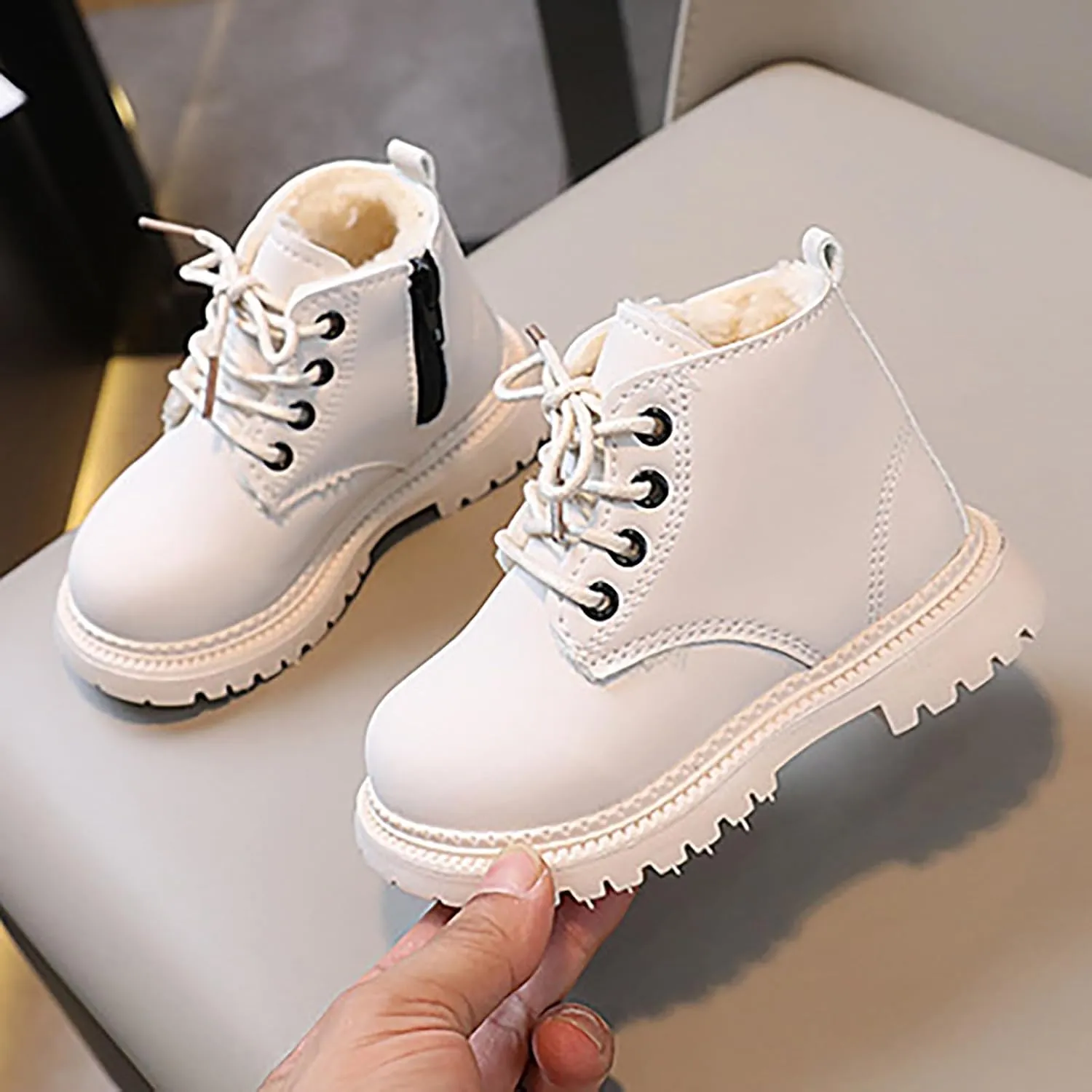 Boys Girls Zipper Ankle Boots Classic Lace up Ankle Outdoor Boots Cold Weather Non Slip Winter Booties