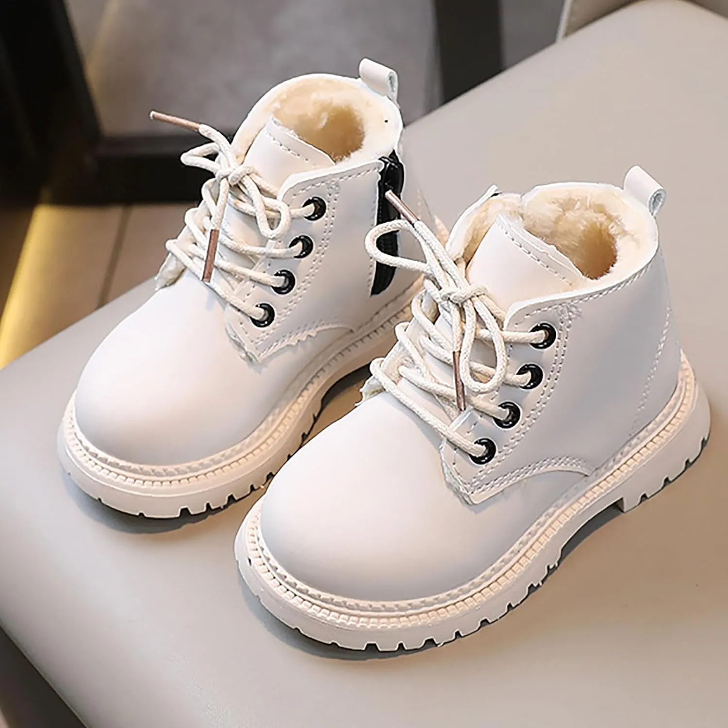 Boys Girls Zipper Ankle Boots Classic Lace up Ankle Outdoor Boots Cold Weather Non Slip Winter Booties