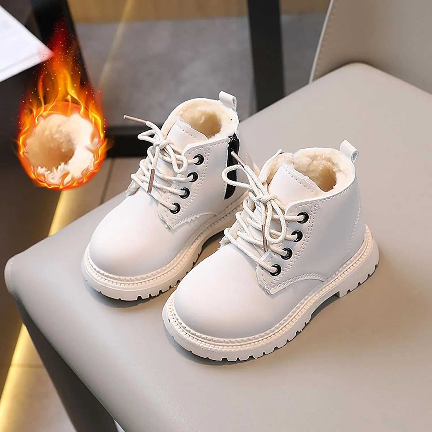 Boys Girls Zipper Ankle Boots Classic Lace up Ankle Outdoor Boots Cold Weather Non Slip Winter Booties