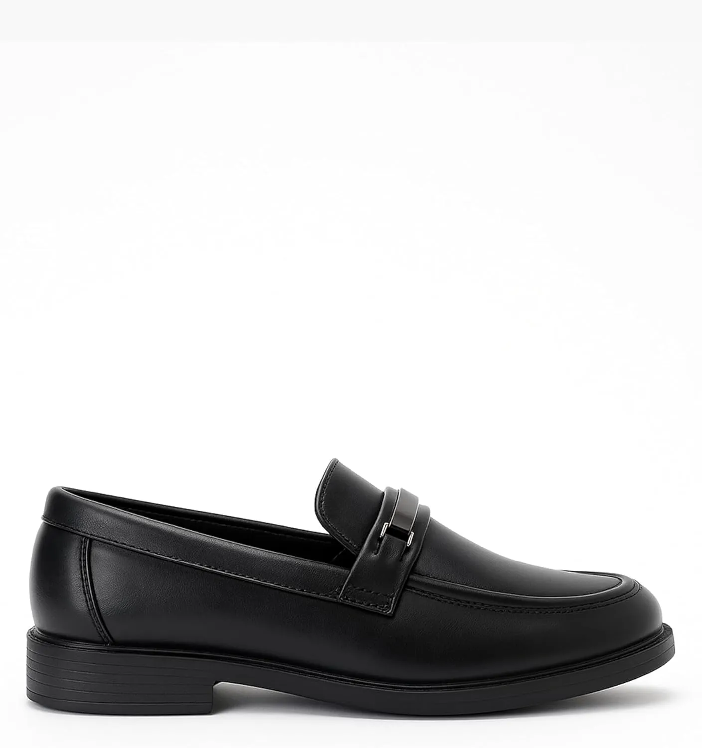 Boys’ Slip On Loafer Shoes, Black Formal Smart Casual Metal Bar Loafers