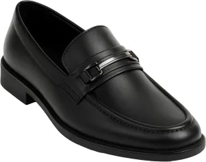 Boys’ Slip On Loafer Shoes, Black Formal Smart Casual Metal Bar Loafers