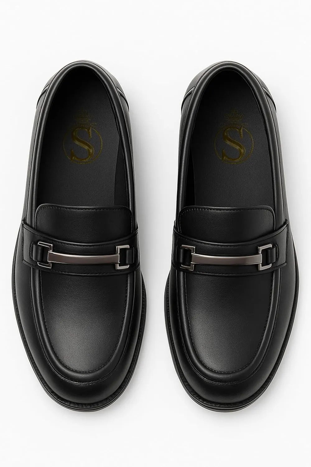 Boys’ Slip On Loafer Shoes, Black Formal Smart Casual Metal Bar Loafers