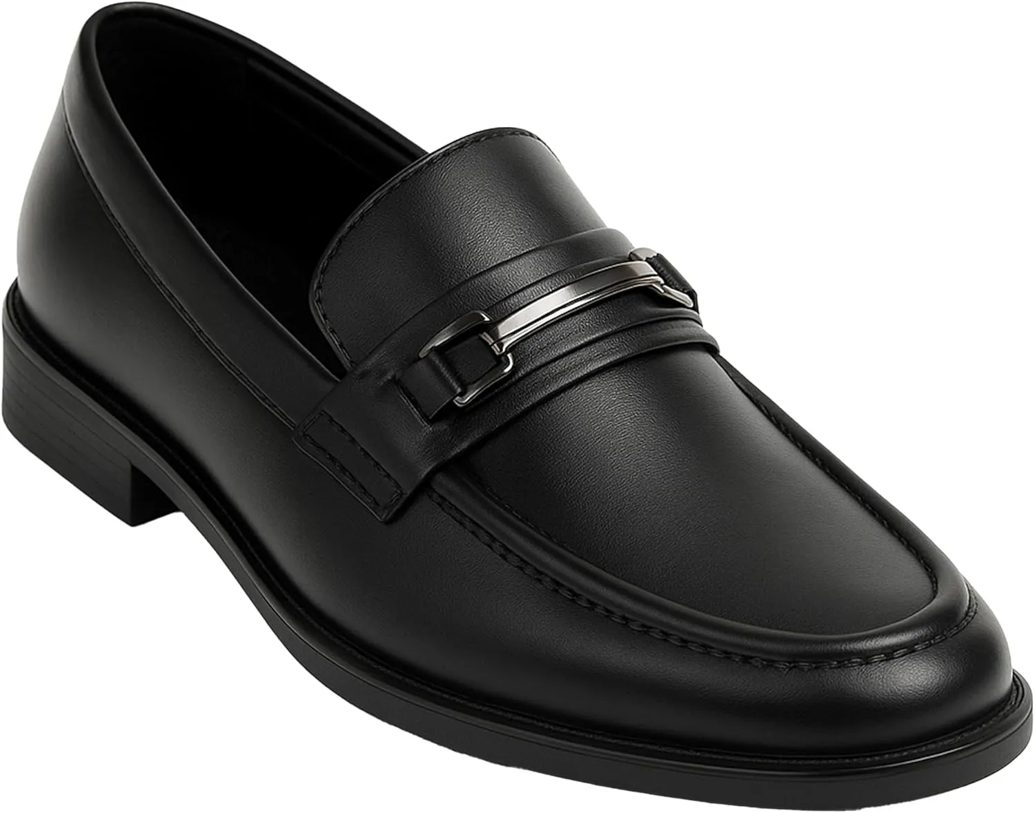 Boys’ Slip On Loafer Shoes, Black Formal Smart Casual Metal Bar Loafers