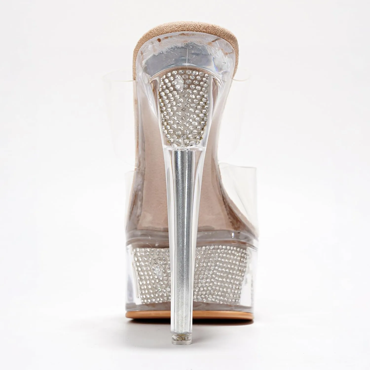 Cape Robbin Women's Clear Platform Stiletto Heels - Round Toe Slip-On Transparent Straps with Faux Rhinestone Design (Ferrara)