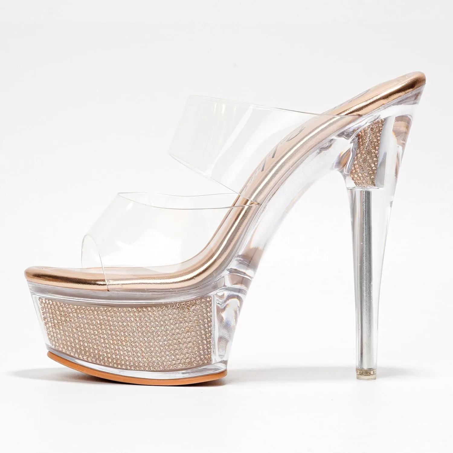Cape Robbin Women's Clear Platform Stiletto Heels - Round Toe Slip-On Transparent Straps with Faux Rhinestone Design (Ferrara)