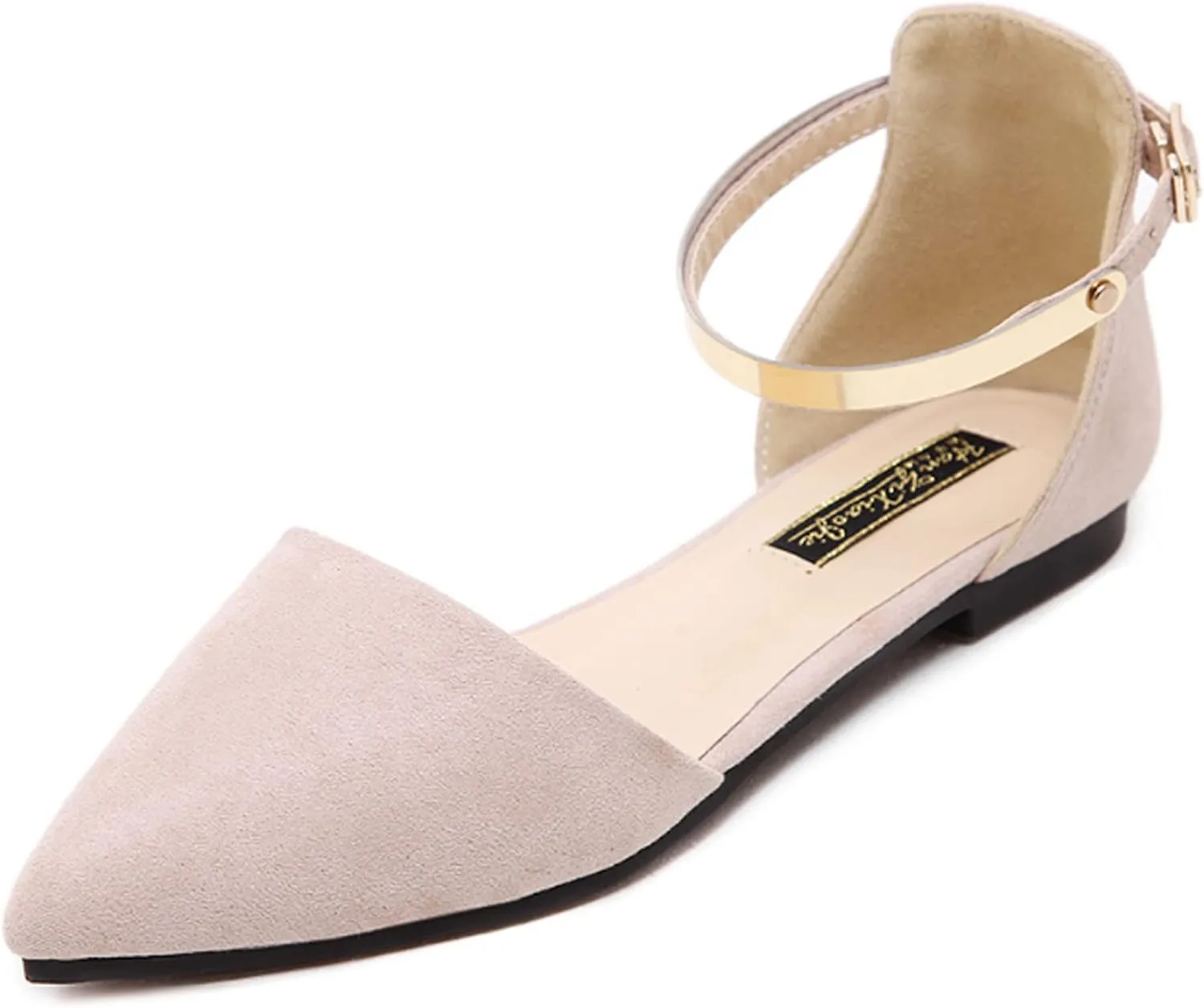 ChaiRong Zhou Women's Elegant Ankle Buckle Flat Shoes Classic Comfortable Pointed Toe Ballerina Ballets