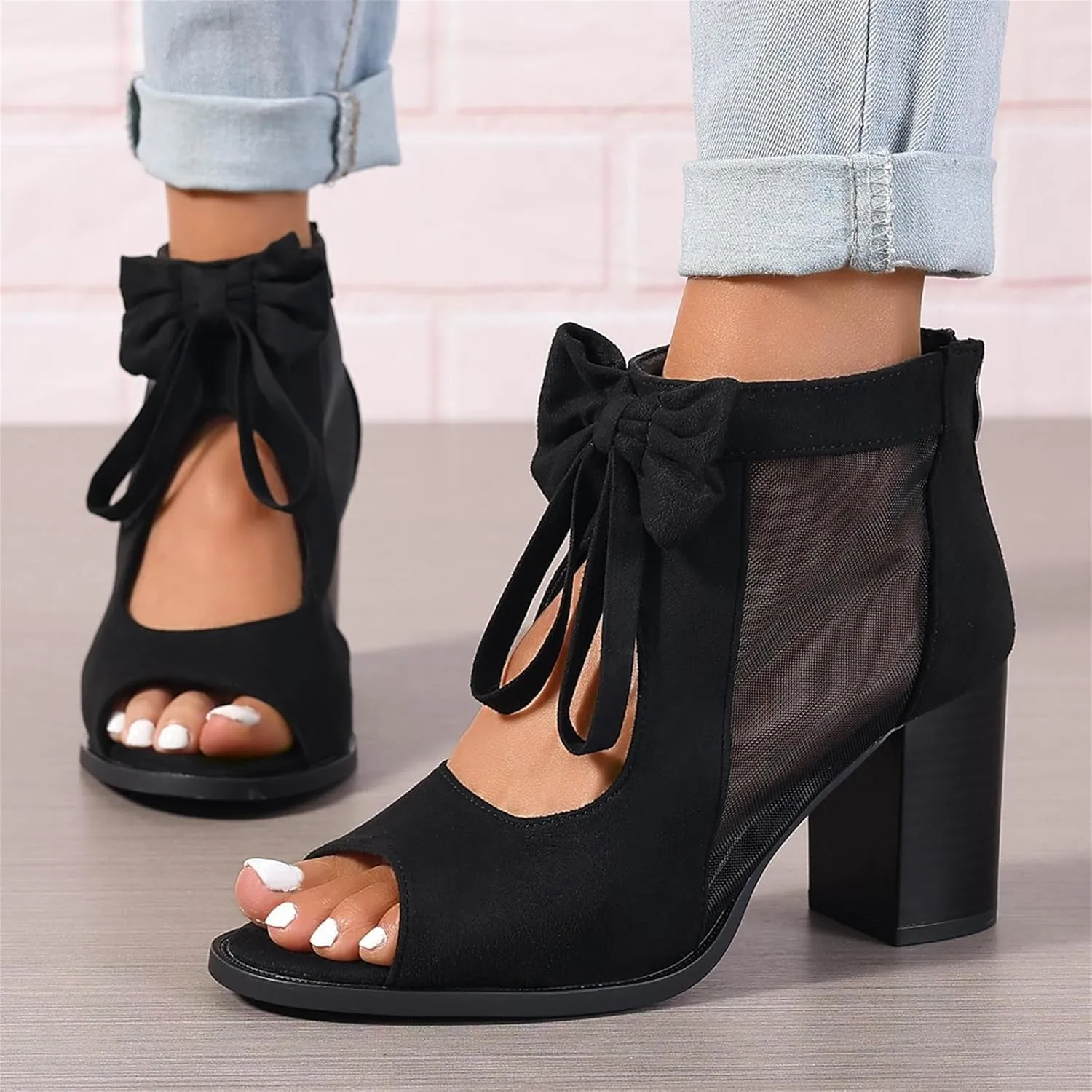 Chunky Heels For Women Wedding Open Toe Heeled Sandals Slip On Block Mid Heels Comfortable Party Dress Pumps Shoes