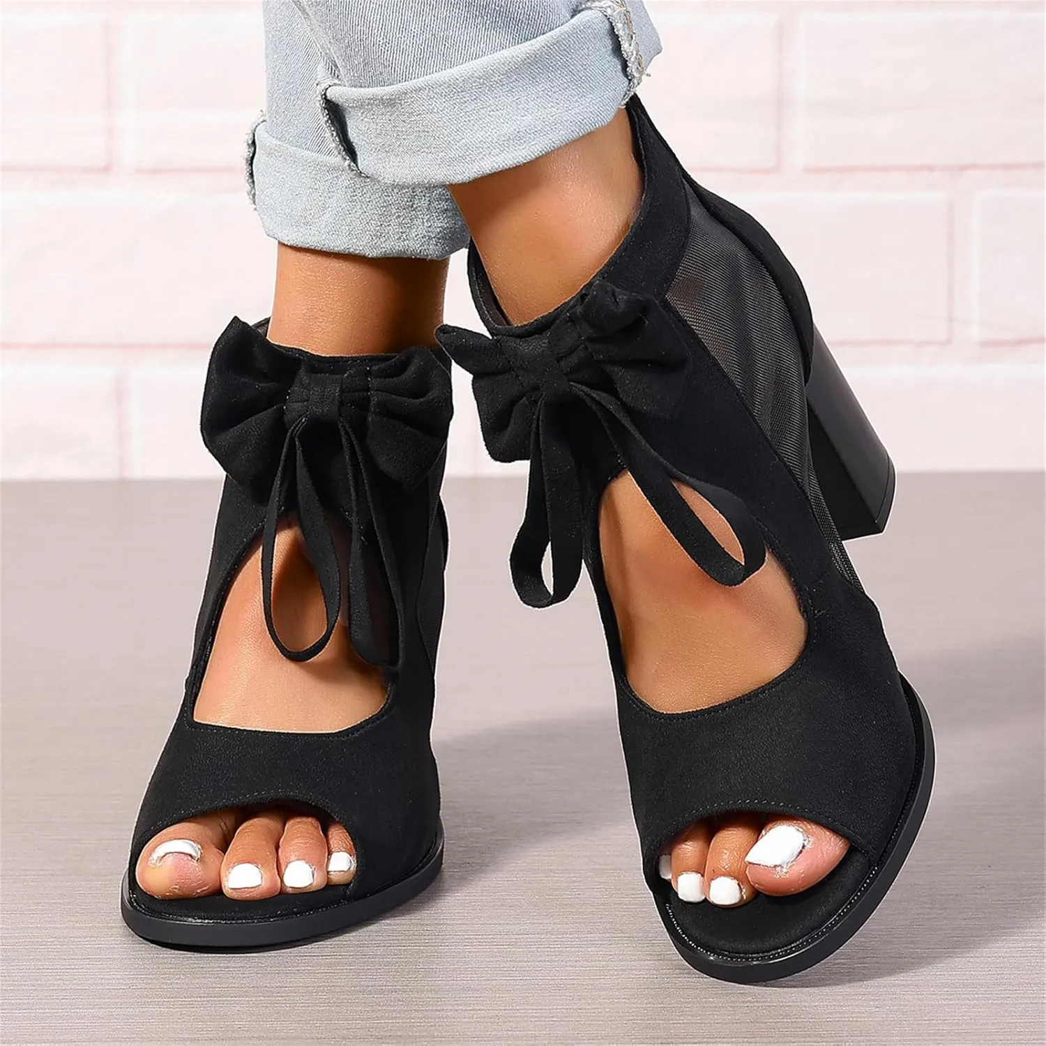 Chunky Heels For Women Wedding Open Toe Heeled Sandals Slip On Block Mid Heels Comfortable Party Dress Pumps Shoes