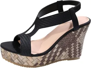 Chunky Wedge Sandals for Women Summer Comfortable Ankle Stretch Elastic Strap Platform Sandals Fashion Beach Cute Ladies Slides Fish Mouth Walking Shoes
