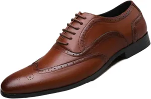 Classic Business Pointed Toe Leather Shoes Men's Luxury Dress Shoes Elegant Wedding Prom Non-Slip Oxford Elegant Brogue Rubber Sole Formal