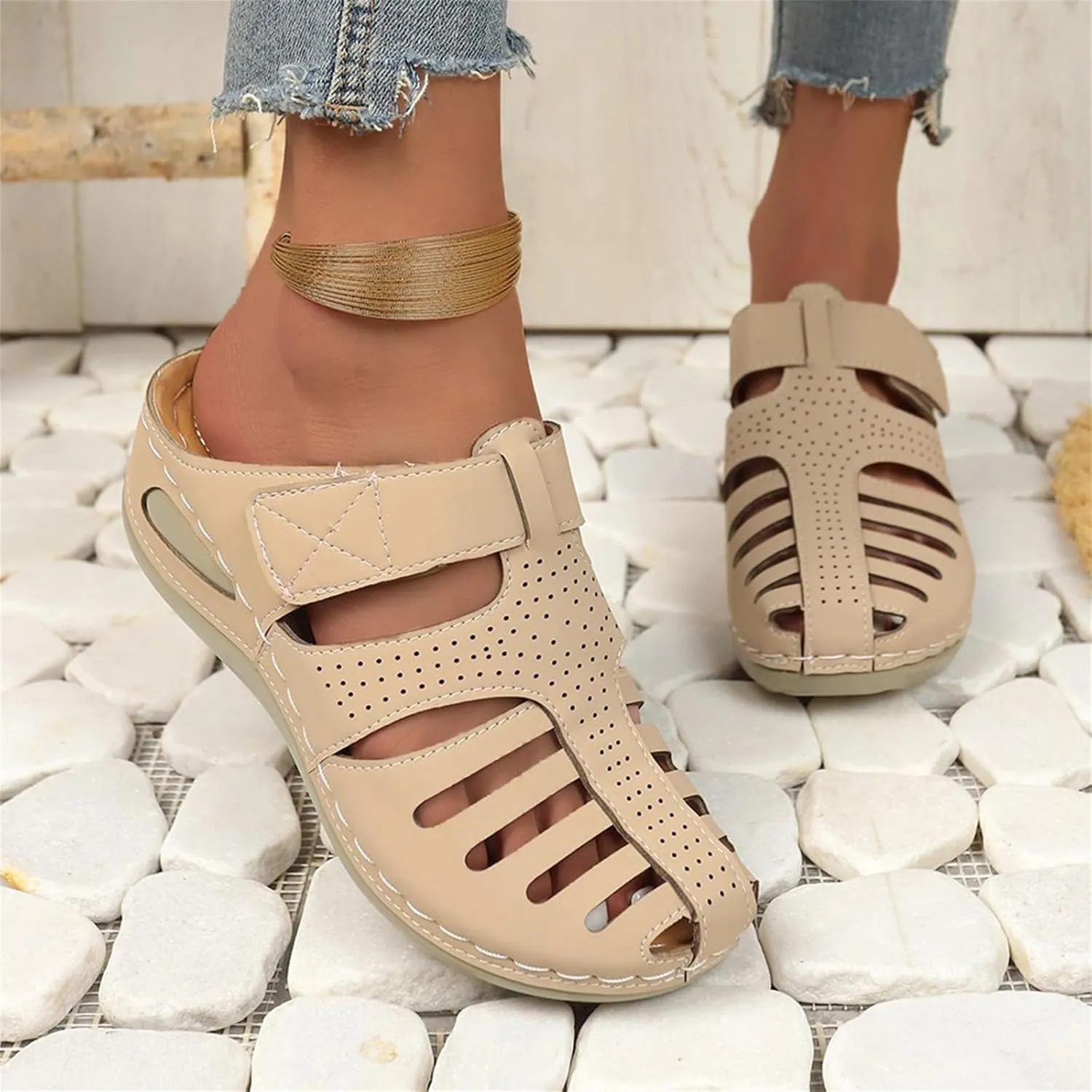 Clogs for Women Mules Shoes Casual Hollow Closed Toe Platform Sandals Breathable Sandals with Arch Support Summer Beach Rome Shoes