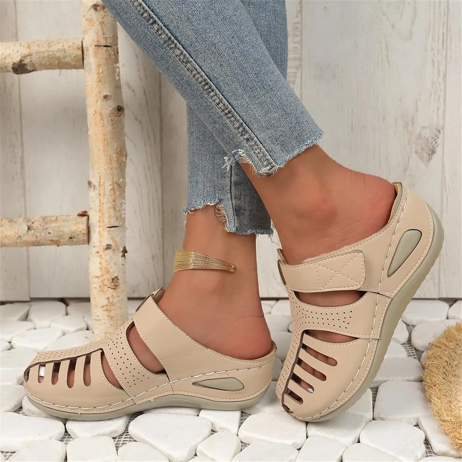 Clogs for Women Mules Shoes Casual Hollow Closed Toe Platform Sandals Breathable Sandals with Arch Support Summer Beach Rome Shoes